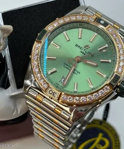 Breitling Chronomat 38 U17356531L1U1 Automatic 38mm Unisex Replica Watch - Green Dial, Gold/Steel Case