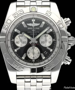 Breitling Chronomat 44 AB0110 Automatic 44mm Unisex Replica Watch - Black Dial, Steel Case