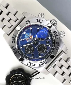 Breitling Chronomat 44 AB0110 Automatic 44mm Unisex Replica Watch - Blue Dial, Steel Case