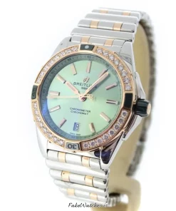 Alternative view of Breitling Chronomat U17356531L1U1 Automatic 38mm Female Replica Watch - Green Dial, Gold/Steel Case