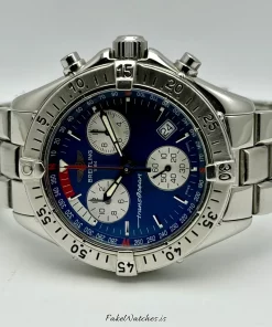 Alternative view of Breitling Transocean Chronograph A53340.1 Quartz Unisex Replica Watch - Blue Dial, Steel Case