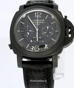Panerai Luminor 1950 8 Days Chrono Monopulsante GMT PAM 00317 Manual winding 44mm Unisex Replica Watch - Black Dial, Ceramic Case
