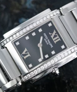 Patek Philippe Twenty~4 4910/10A-011 Quartz 25mm Female Replica Watch - Black Dial, Steel Case