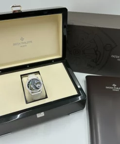 Alternative view of Patek Philippe Unknown 5077/100G-030 Automatic 37mm Unisex Replica Watch - Black Dial, White Gold Case