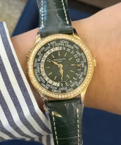 Patek Philippe World Time 7130R-014 Automatic 36mm Female Replica Watch - Green Dial, Rose Gold Case