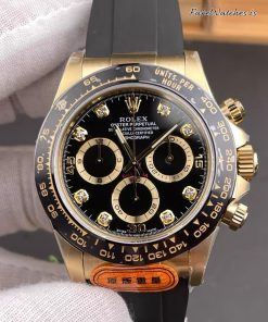 Rolex Daytona 116518LN Black Diamond Dial Yellow Gold Oysterflex Replica Watch 40mm 4130 Weighted Edition