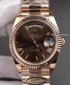 Swiss Replica Rolex Day-Date 40 Everose Gold Chocolate Roman Dial 228235 ARF 3255