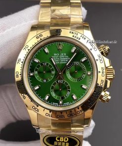 Rolex Daytona 116508 Green Dial Yellow Gold Super Clone Watch 40mm 4130 Movement Weighted Oyster Bracelet