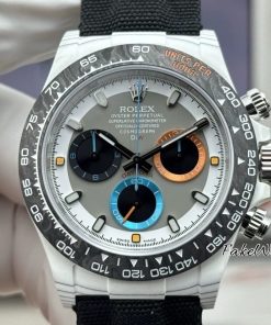 Rolex Daytona DiW Carbon Fiber Custom Watch 40mm White Dial Blue Orange Chronograph Nylon Strap