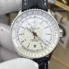 BLS Breitling Navitimer GMT 41 White Dial Black Leather Strap 2836 Automatic Sapphire Glass Replica