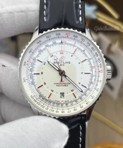 BLS Breitling Navitimer GMT 41 White Dial Black Leather Strap 2836 Automatic Sapphire Glass Replica
