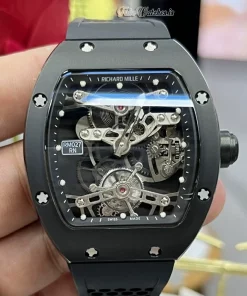Richard Mille RM 027 Black Ceramic Tourbillon Skeleton Dial Sapphire Crystal Swiss Replica Rubber Strap Watch