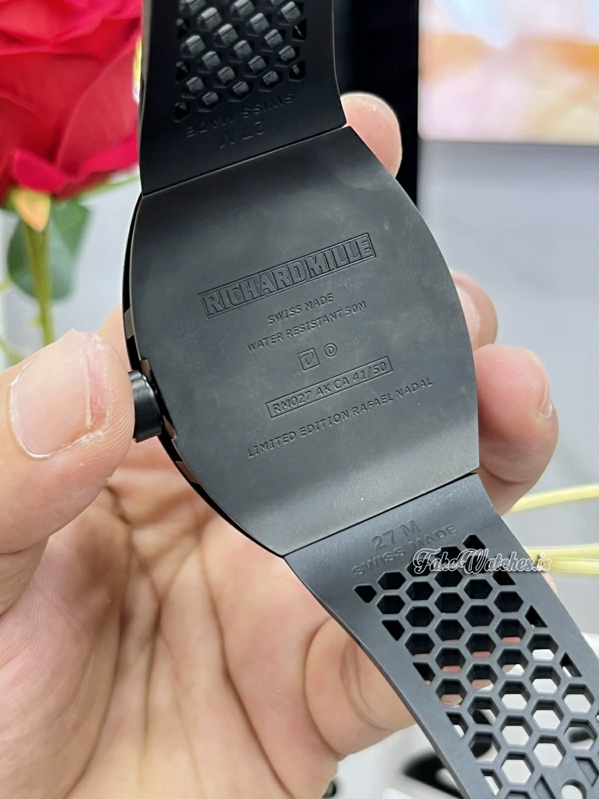 Richard Mille RM 027 Black Ceramic Tourbillon Skeleton Dial Sapphire Crystal Swiss Replica Rubber Strap Watch - Image 8