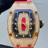 Richard Mille RM 07-01 Swiss Replica Rose Gold Snow Diamond Red Lips Automatic Rubber Strap Ladies Watch