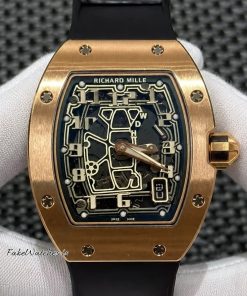 Richard Mille RM 67-01 Rose Gold Replica Watch Skeleton Dial Automatic Extra Flat Rubber Strap