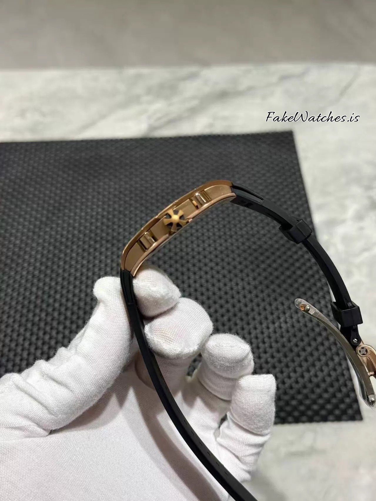 Richard Mille RM 67-01 Rose Gold Replica Watch Skeleton Dial Automatic Extra Flat Rubber Strap - Image 6