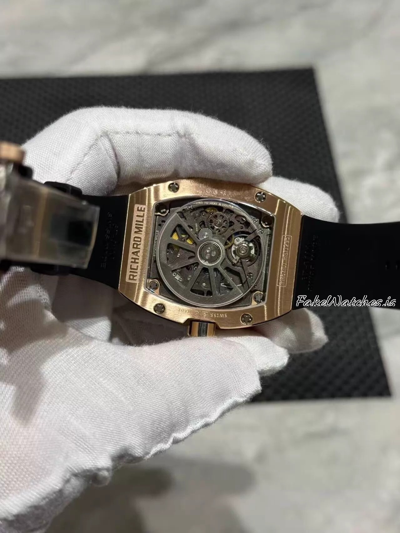 Richard Mille RM 67-01 Rose Gold Replica Watch Skeleton Dial Automatic Extra Flat Rubber Strap - Image 7