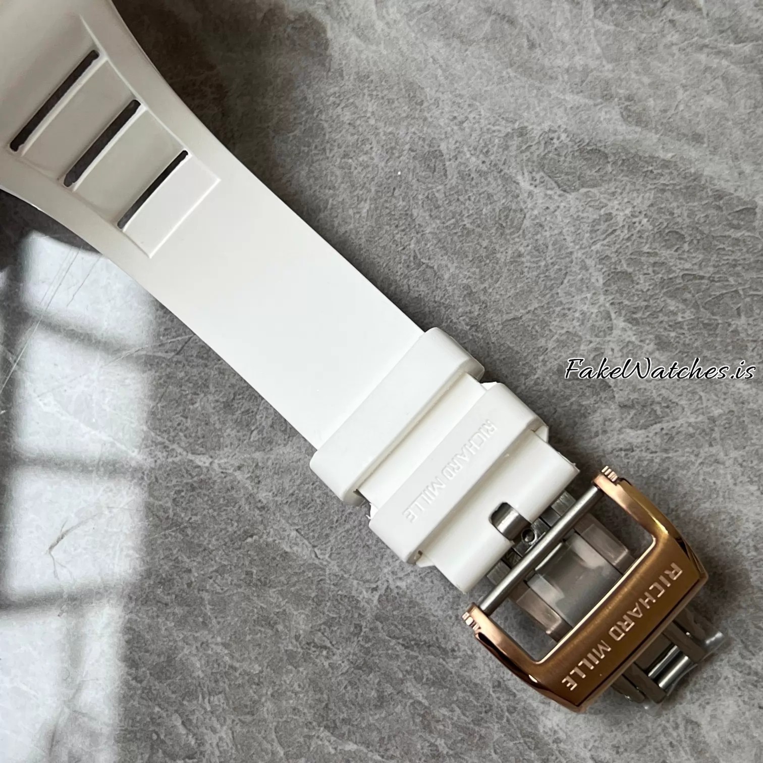 Richard Mille RM010 Rose Gold Full Diamond Automatic Swiss Replica Skeleton Dial White Rubber Strap Tonneau Case - Image 8