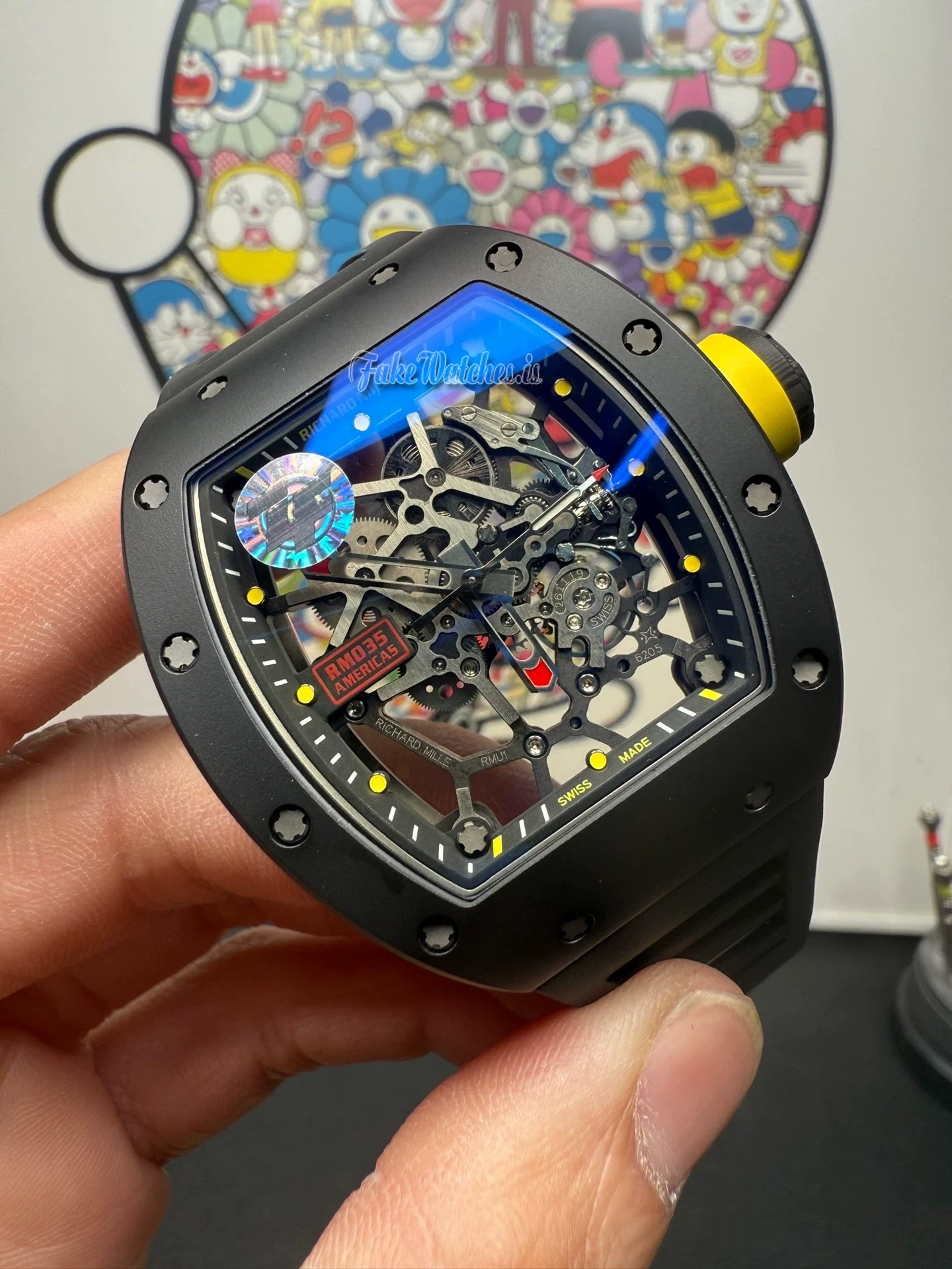 Richard Mille RM035 Americas Swiss Replica Watch Black TZP-N Ceramic Skeleton Dial with RMUL1 Manual Movement - Image 7