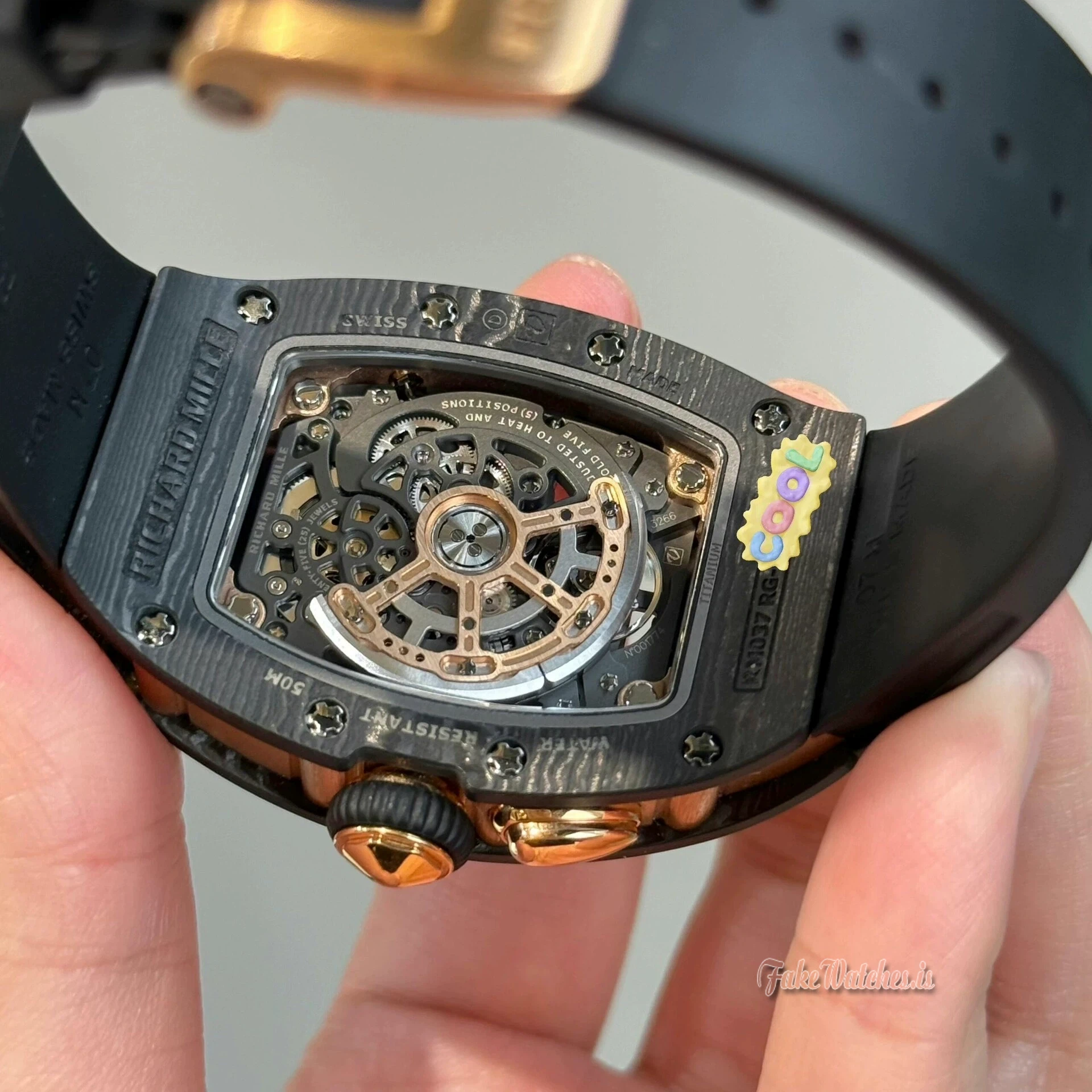 Richard Mille RM037 Swiss Replica Ladies Skeleton Full Diamond Black Ceramic Rose Gold Watch - Image 5