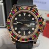 Rolex Yacht-Master 116695SATS Rose Gold Rainbow Sapphire Bezel Black Dial Oysterflex 40mm Swiss Replica Watch