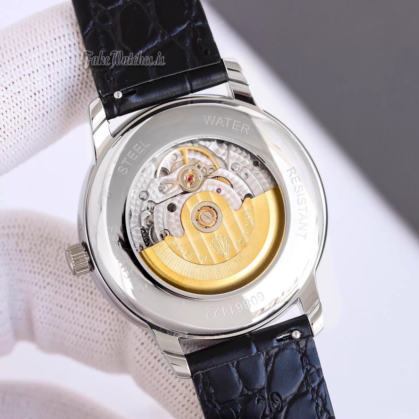 Rolex Cellini Moonphase 50535 Automatic Replica Watch White Dial Sapphire Crystal Black Leather Strap - Image 9