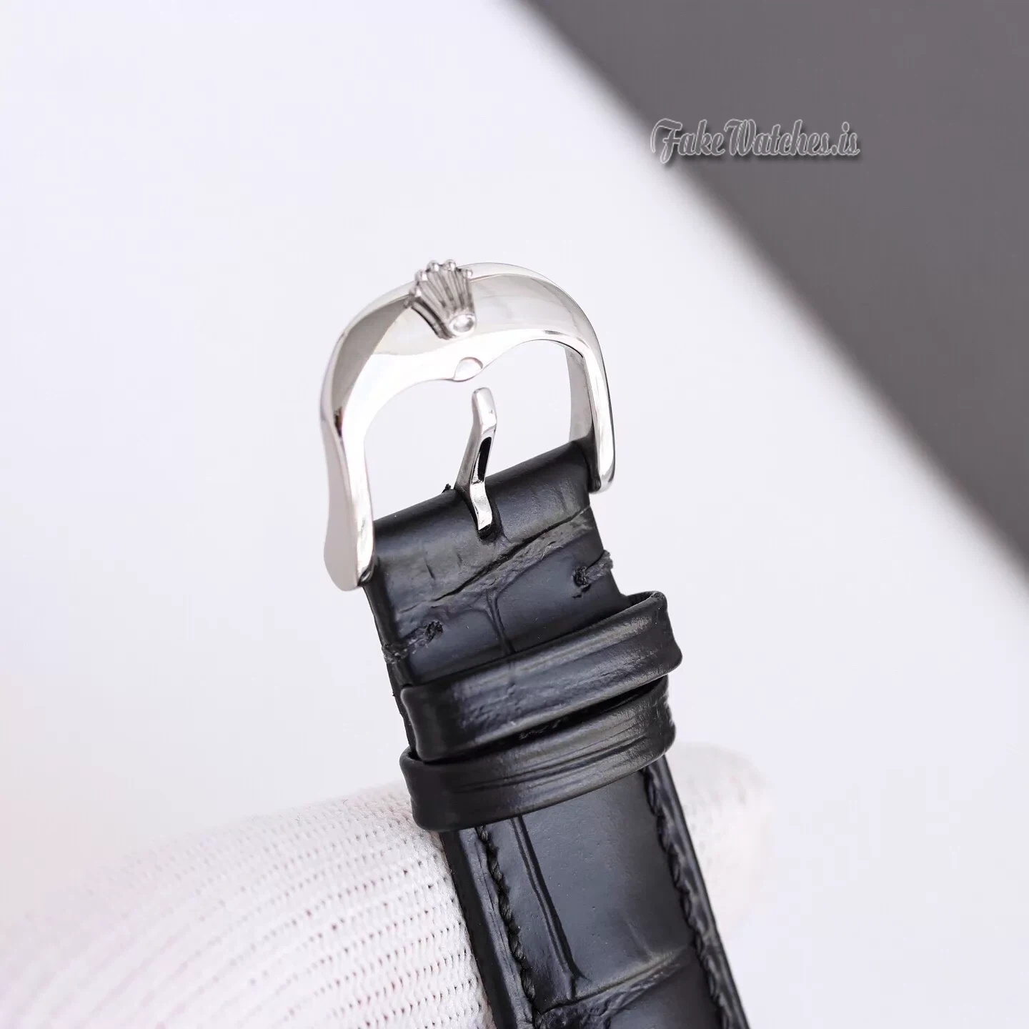 Rolex Cellini Moonphase 50535 Automatic Replica Watch White Dial Sapphire Crystal Black Leather Strap - Image 10