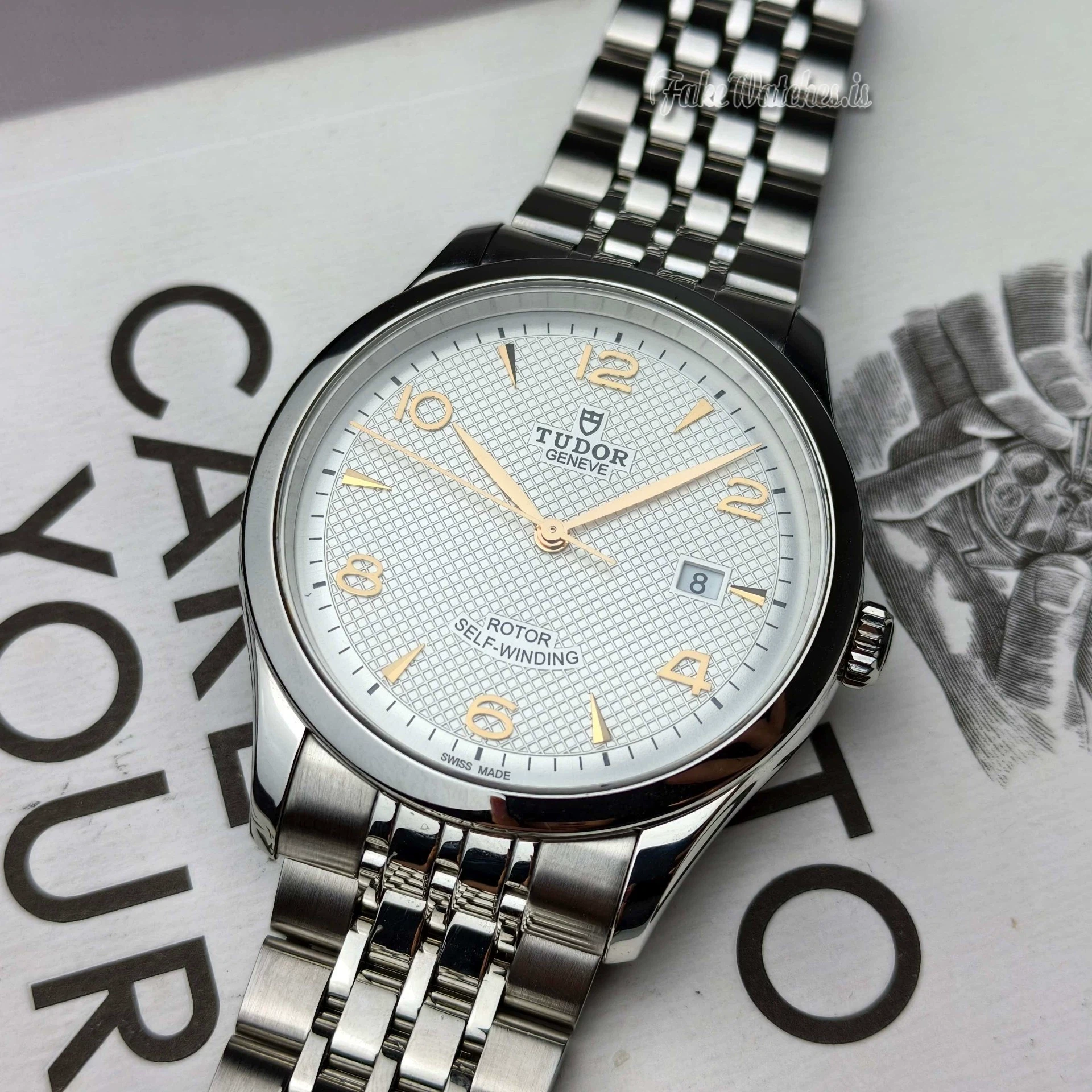 Tudor 1926 41mm Automatic Stainless Steel Watch M91650-0011 White Embossed Dial Gold Markers - Image 7