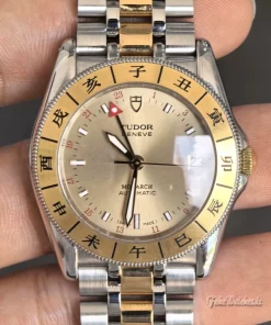 Tudor Monarch 38083 Two Tone Automatic Watch Chinese Zodiac Bezel GMT Red Hand 36mm