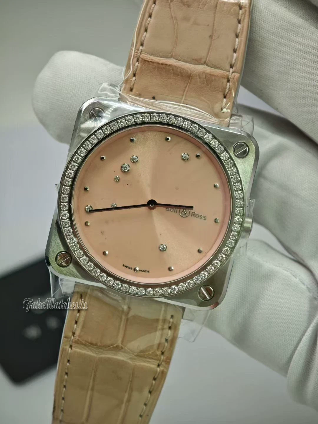 Bell Ross BR S Pink Diamond Eagle Quartz 39mm Stainless Steel Diamond Bezel Ladies Watch BRS-EP-ST-LGD SCR